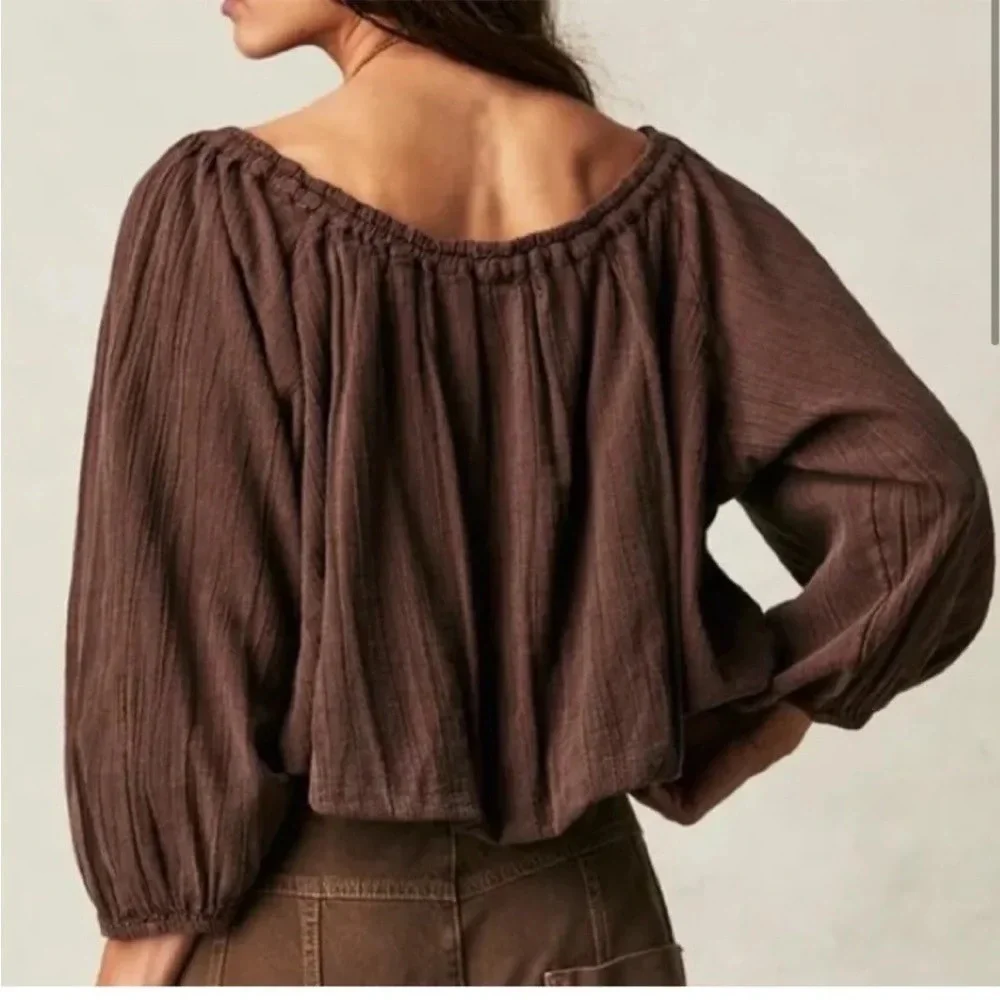 Free People We The Free All About The Bubble in French Roast Blouse XS